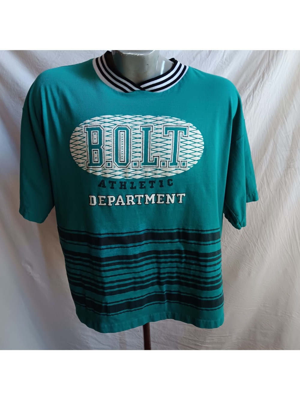 True Vintage T-shirt Medium Puff Big 90s Print Lightning B.O.L.T. Hip Hop Green